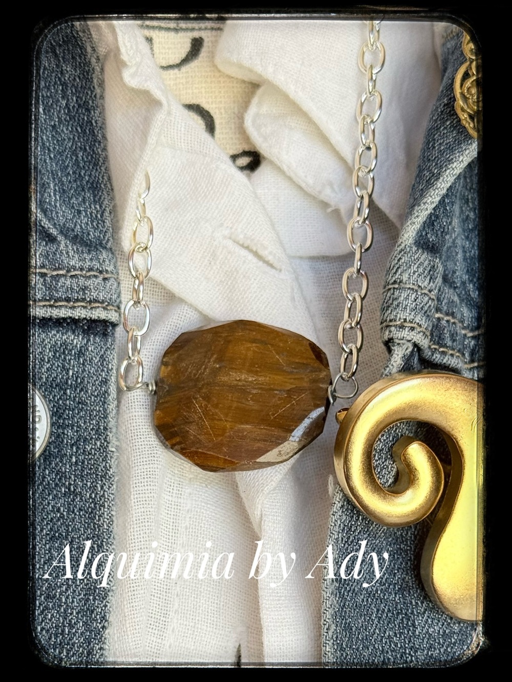 Brown Faceted Tiger’s Eye Stone Necklace with Silver Chain